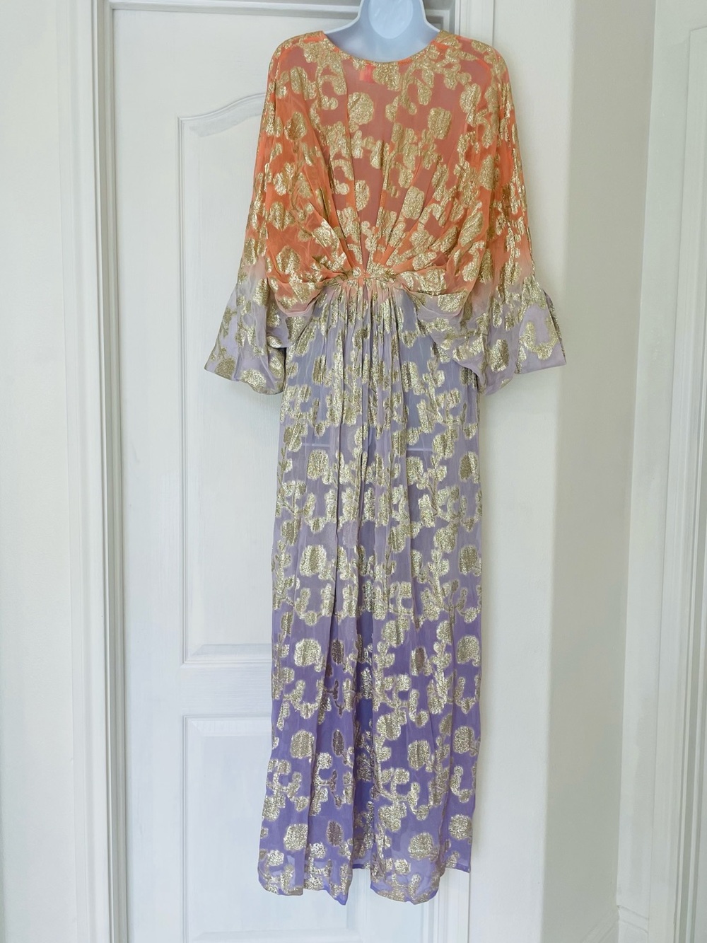 Miss June Paris metallic gold floral Ombré Peach Purple Maxi Dress NWT Marley - Picture 8 of 15